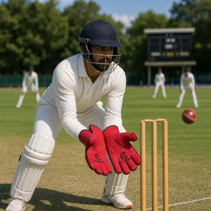 Premium leather wicket keeping gloves with rubber grip palms