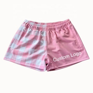 Two Tone Custom Designed Rugby Shorts Breathable Sublimation Pink Australian Footy Shorts with Pockets