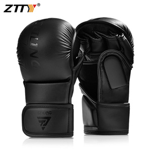 Professional Half-Finger Lace-Up PU Leather Sanda and MMA Training Gloves