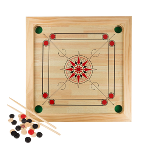 Carrom Board Game with Coins and Strikers, Wooden Board Game Set for Adults Kids, Portable Classic Tabletop Carrom Board